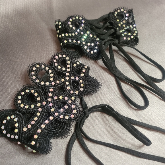 Handmade Jewelry Arm Garters Set Of 2 Black Ab Crystal Embellished
